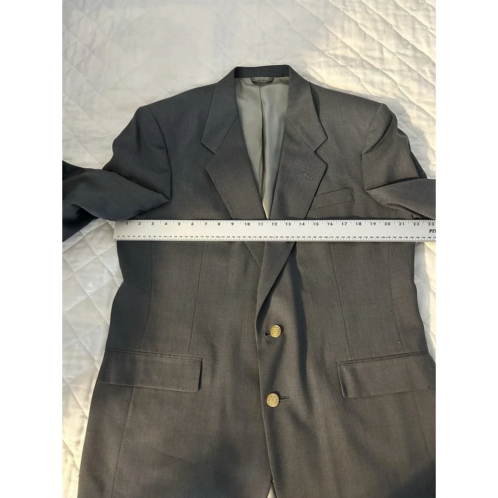 Vintage Christian Dior Monsieur Blazer 44R Gray Gold Crest Buttons 80s‎ USA Made